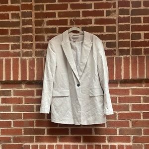 Beige Linen-Blend Long Relaxed Blazer